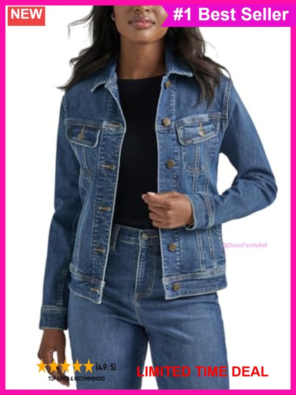 Stretch Cotton Denim Jacket Regular Fit Button Front Casual